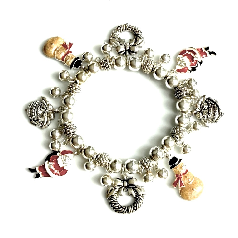 Vtg AVON Silver Tone Beads w/Enameled Charms Bracelet